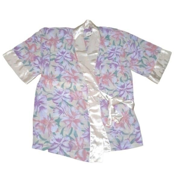 Victorias Secret VTG Gold Label Pink Floral Semi Sheer Sleepwear Robe Kimono O/S - Picture 2 of 7